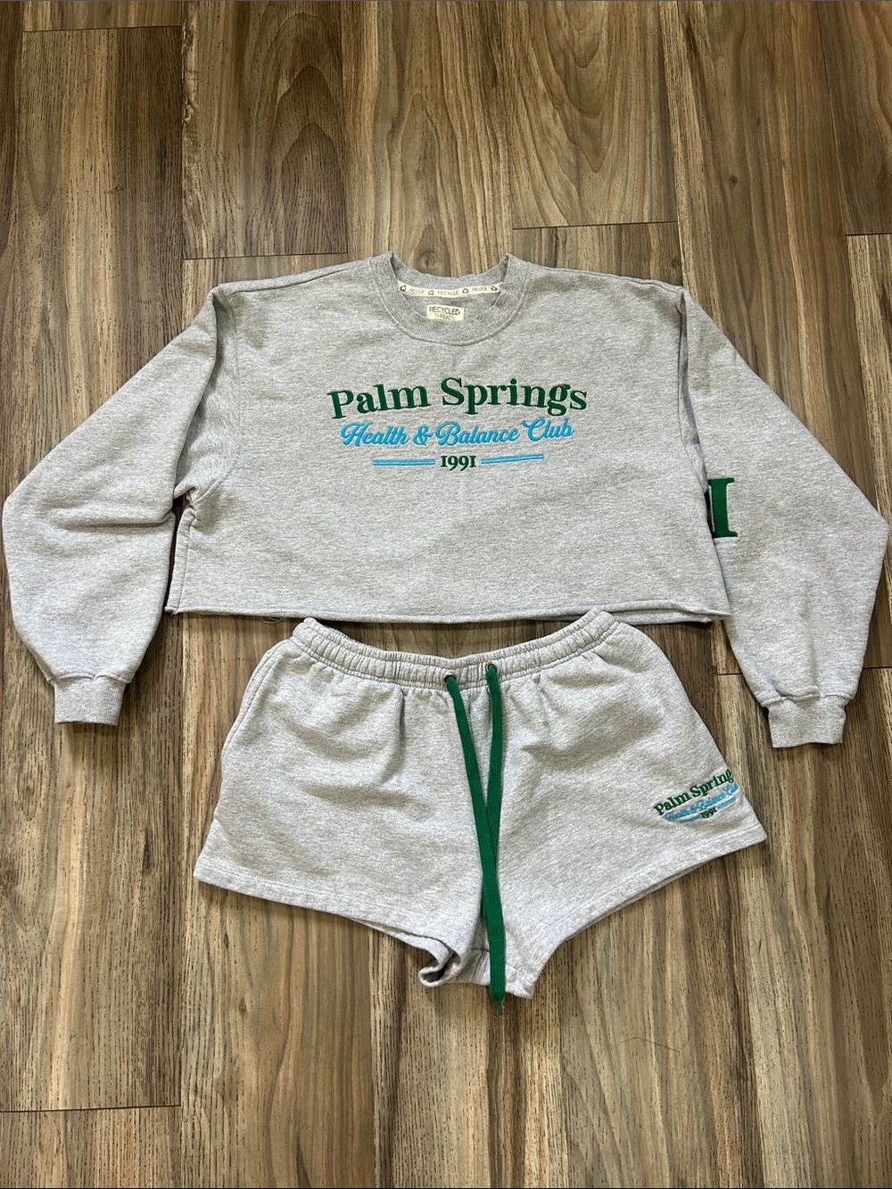 Palm Springs Health & Balance Club Gray Crop Sweatshirt and Shorts Set